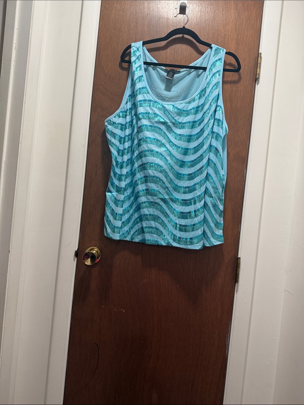 Ashley Stewart Seafoam Wave Sequin Tank Top